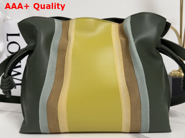 Loewe Medium Flamenco Clutch Landscape in Nappa Calfskin Bottle Green and Ochre Replica