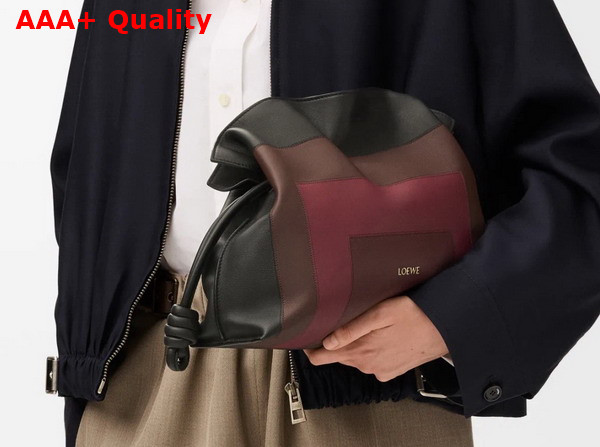 Loewe Medium Flamenco Clutch in Nappa Calfskin Black and Burgundy Replica