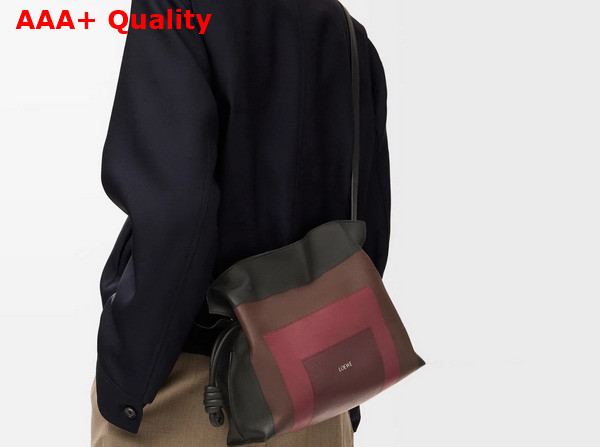 Loewe Medium Flamenco Clutch in Nappa Calfskin Black and Burgundy Replica