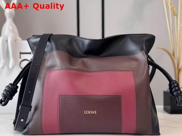 Loewe Medium Flamenco Clutch in Nappa Calfskin Black and Burgundy Replica