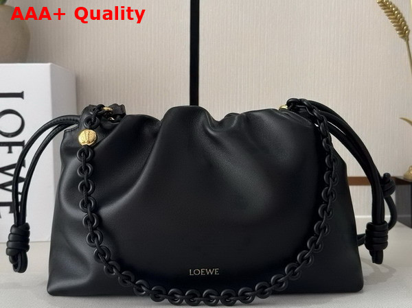 Loewe Medium Flamenco Purse in Black Mellow Nappa Lambskin with Black Chain Replica