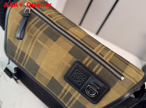 Loewe Medium Flex Messenger in Canvas and Brushed Suede Khaki and Black Replica