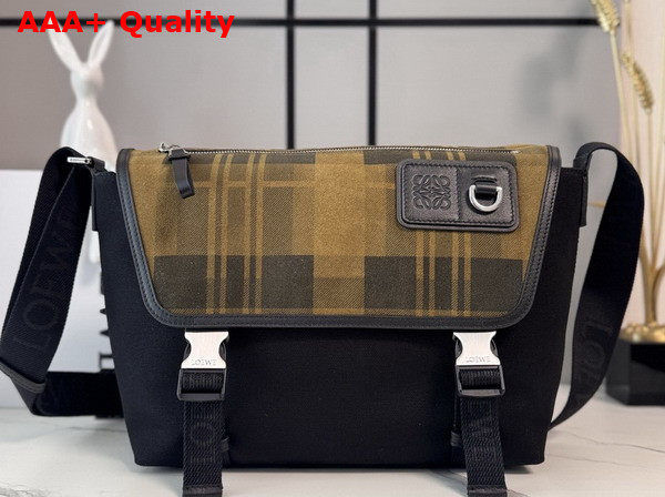 Loewe Medium Flex Messenger in Canvas and Brushed Suede Khaki and Black Replica