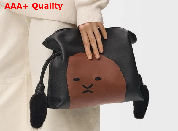 Loewe Medium Lion Intarsio Flamenco Clutch in Calfskin Black and Pecan Replica