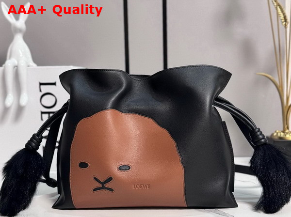 Loewe Medium Lion Intarsio Flamenco Clutch in Calfskin Black and Pecan Replica
