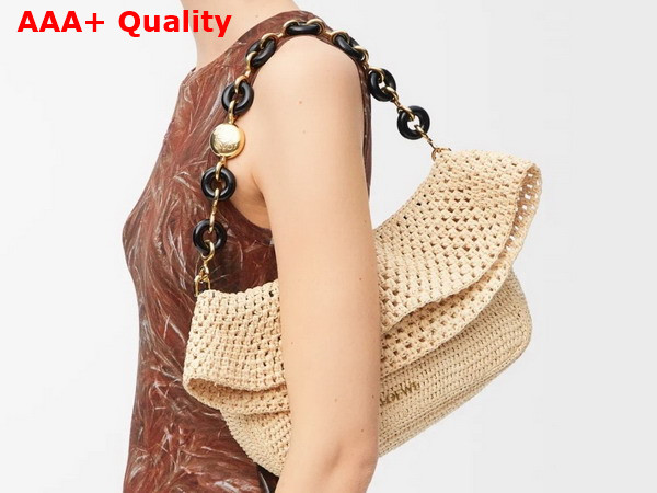 Loewe Medium Ola Bag in Raffia and Calfskin Natural Replica