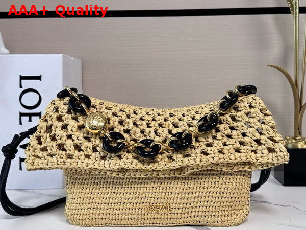 Loewe Medium Ola Bag in Raffia and Calfskin Natural Replica