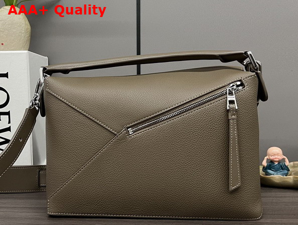 Loewe Medium Puzzle Edge Bag in Dark Khaki Grained Calfskin Replica