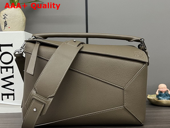 Loewe Medium Puzzle Edge Bag in Dark Khaki Grained Calfskin Replica