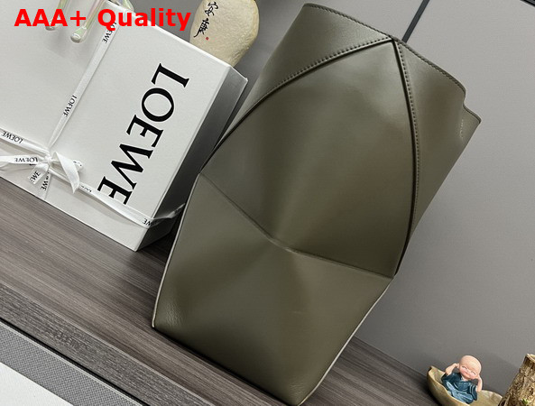 Loewe Medium Puzzle Fold Tote in Dark Khaki Shiny Calfskin Replica