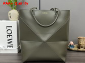Loewe Medium Puzzle Fold Tote in Dark Khaki Shiny Calfskin Replica
