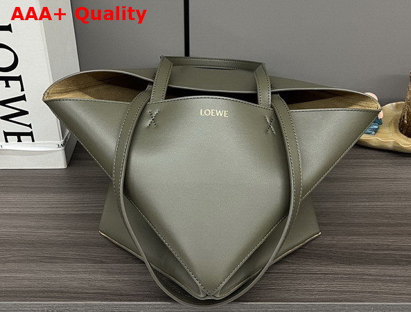 Loewe Medium Puzzle Fold Tote in Dark Khaki Shiny Calfskin Replica