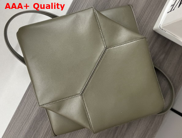Loewe Medium Puzzle Fold Tote in Dark Khaki Shiny Calfskin Replica
