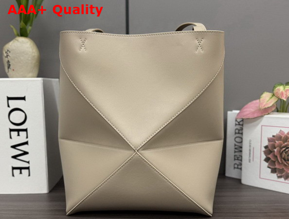 Loewe Medium Puzzle Fold Tote in Sand Shiny Calfskin Replica