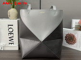 Loewe Medium Puzzle Fold Tote in Shiny Calfskin Pearl Grey and Dark Grey Replica