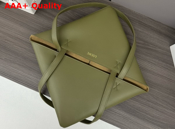 Loewe Medium Puzzle Fold Tote in Shiny Calfskin Soft Olive and Abyss Blue Replica
