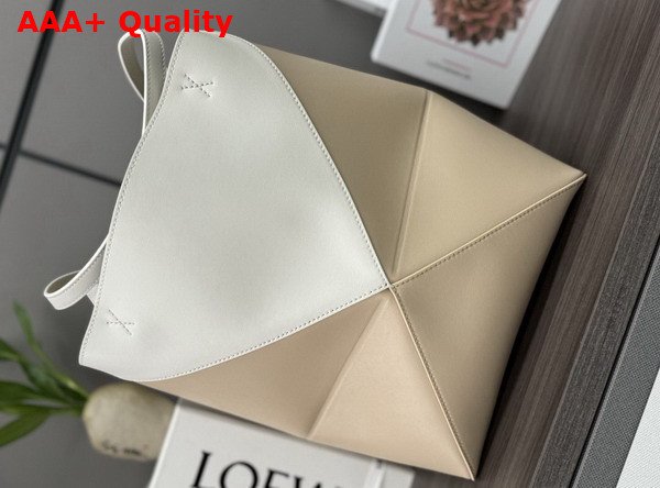 Loewe Medium Puzzle Fold Tote in Shiny Calfskin Soft White and Paper Craft Replica