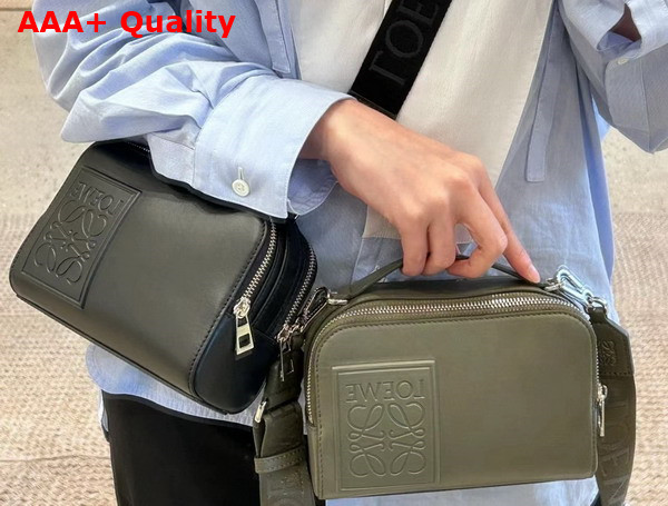 Loewe Mini Camera Crossbody Bag in Khaki Green Satin Calfskin Replica
