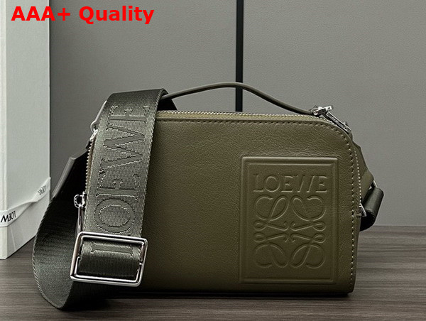 Loewe Mini Crossbody Camera Bag in Khaki Green Satin Calfskin Replica