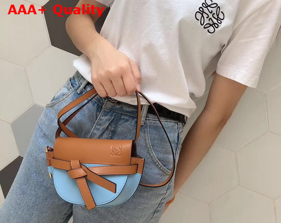 Loewe Mini Gate Bag in Smooth Calfskin Tan Medium Blue Replica