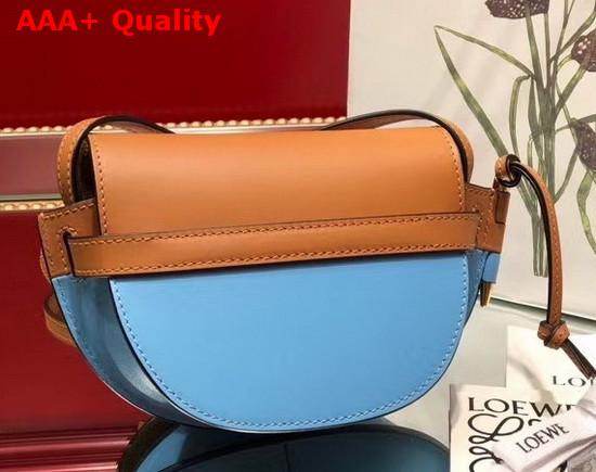Loewe Mini Gate Bag in Smooth Calfskin Tan Medium Blue Replica