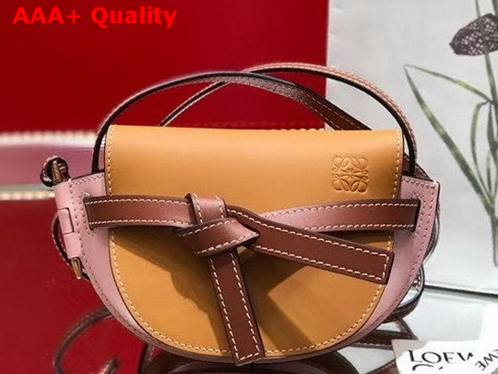 Loewe Mini Gate Bag in Smooth Calfskin Tan Medium Pink Replica