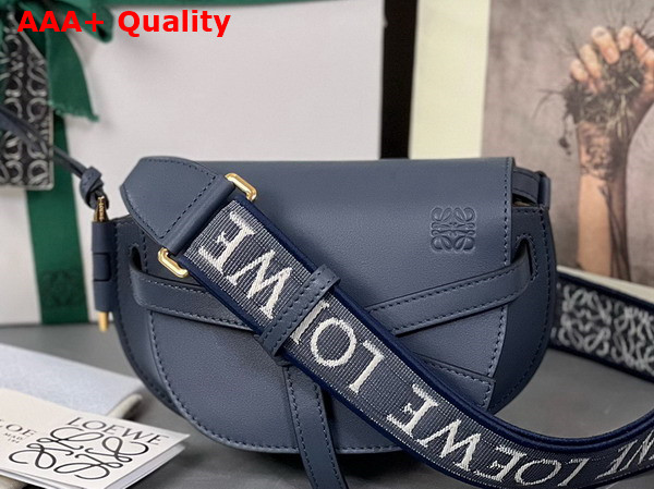 Loewe Mini Gate Dual Bag in Onyx Blue Soft Calfskin and Jacquard Replica