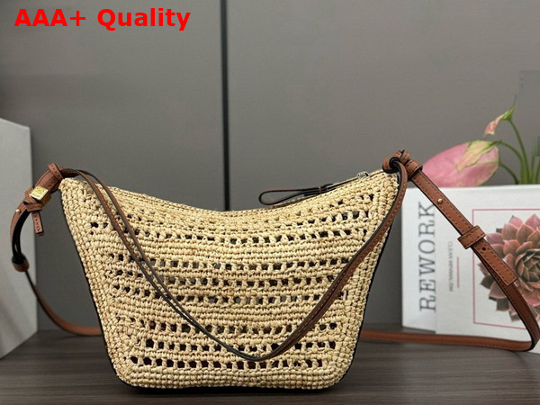 Loewe Mini Hammock Hobo in Raffia and Calfskin Tan Natural Replica