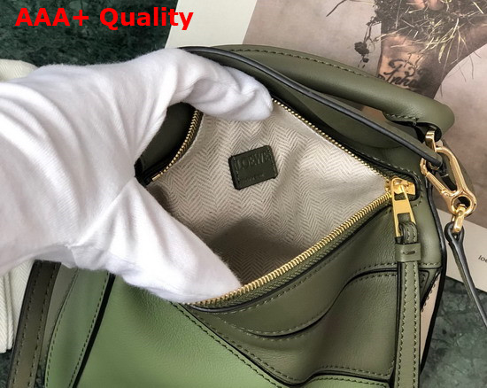 Loewe Mini Puzzle Bag in Classic Calfskin Autumn Green Light Oat Replica