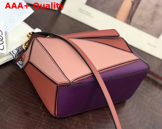 Loewe Mini Puzzle Bag in Classic Calfskin Dark Purple Dark Rust Replica