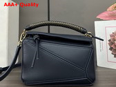 Loewe Mini Puzzle Bag in Deep Navy Smooth Calfskin with Woven Handle Replica