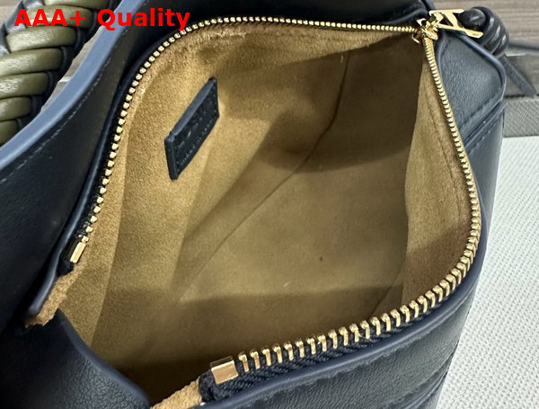 Loewe Mini Puzzle Bag in Deep Navy Smooth Calfskin with Woven Handle Replica