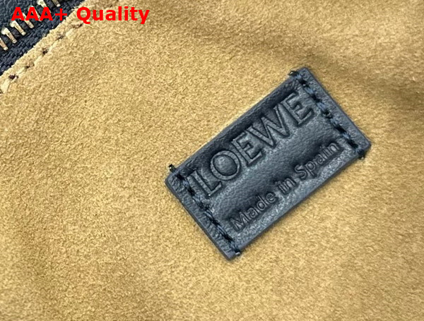 Loewe Mini Puzzle Bag in Deep Navy Smooth Calfskin with Woven Handle Replica