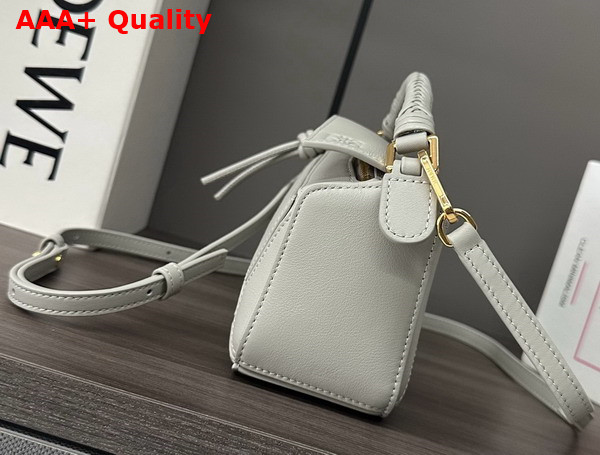 Loewe Mini Puzzle Bag in Shell Grey Smooth Calfskin with Woven Nappa Lambskin Handle Replica
