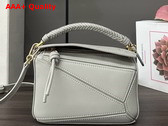 Loewe Mini Puzzle Bag in Shell Grey Smooth Calfskin with Woven Nappa Lambskin Handle Replica