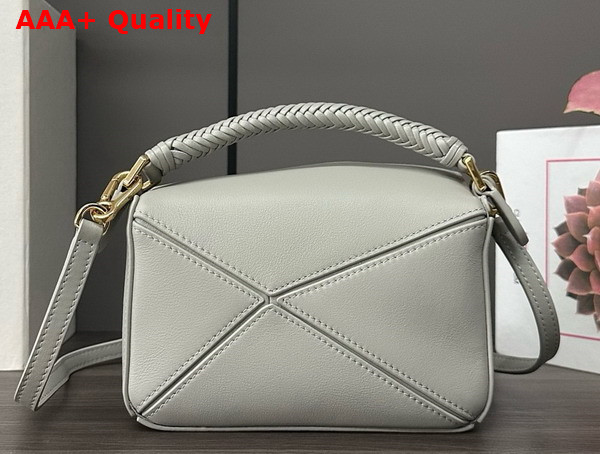 Loewe Mini Puzzle Bag in Shell Grey Smooth Calfskin with Woven Nappa Lambskin Handle Replica