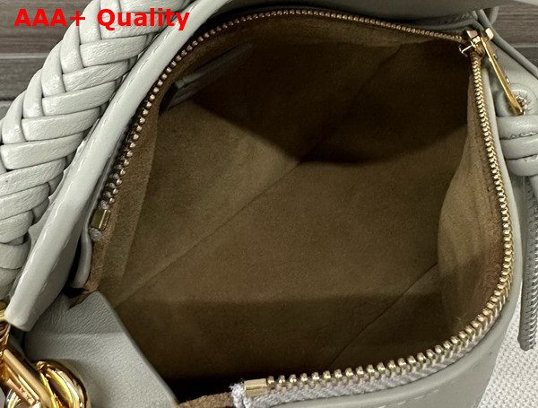 Loewe Mini Puzzle Bag in Shell Grey Smooth Calfskin with Woven Nappa Lambskin Handle Replica