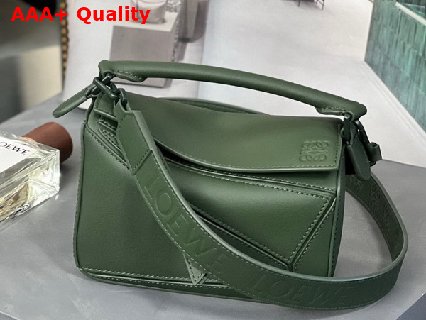 Loewe Mini Puzzle Bag in Vintage Khaki Satin Calfskin Replica