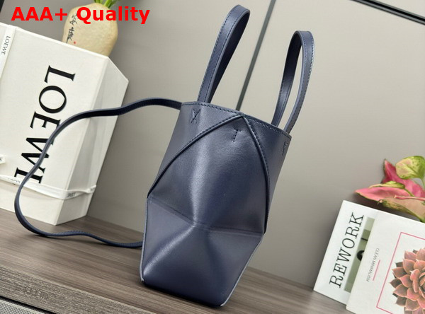 Loewe Mini Puzzle Fold Tote in Abyss Blue Shiny Calfskin Replica