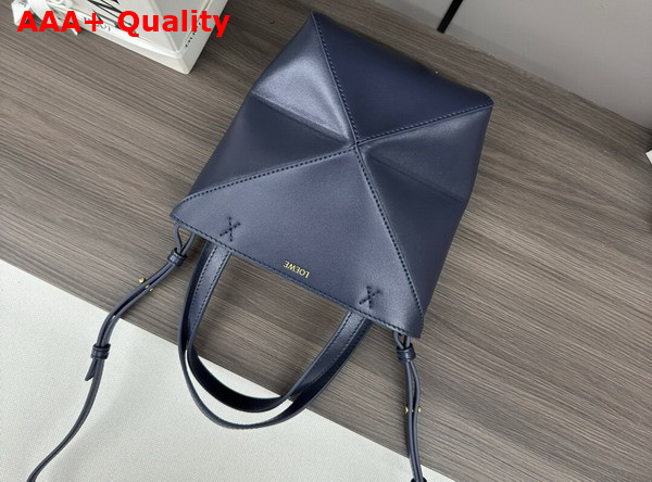 Loewe Mini Puzzle Fold Tote in Abyss Blue Shiny Calfskin Replica