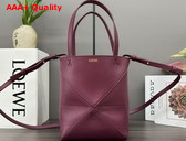 Loewe Mini Puzzle Fold Tote in Burgundy Shiny Calfskin Replica