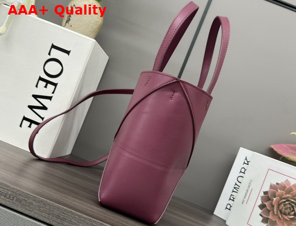 Loewe Mini Puzzle Fold Tote in Burgundy Shiny Calfskin Replica