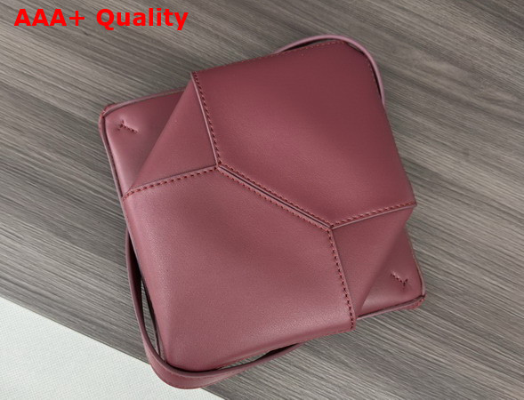 Loewe Mini Puzzle Fold Tote in Burgundy Shiny Calfskin Replica