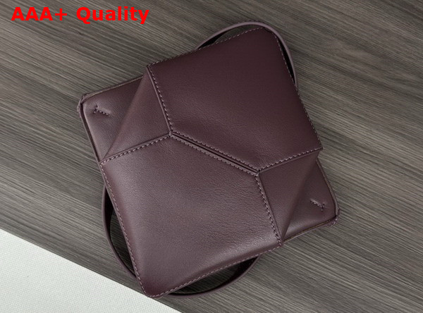 Loewe Mini Puzzle Fold Tote in Dark Burgundy Shiny Calfskin Replica
