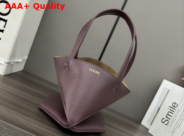 Loewe Mini Puzzle Fold Tote in Dark Burgundy Shiny Calfskin Replica