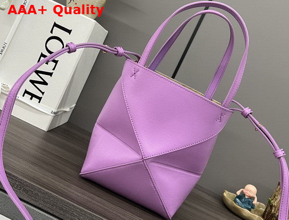 Loewe Mini Puzzle Fold Tote in Lilac Shiny Calfskin Replica