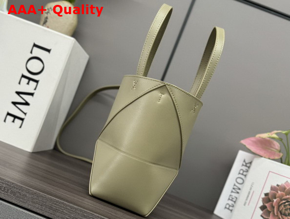 Loewe Mini Puzzle Fold Tote in Olive Shiny Calfskin Replica