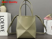 Loewe Mini Puzzle Fold Tote in Olive Shiny Calfskin Replica