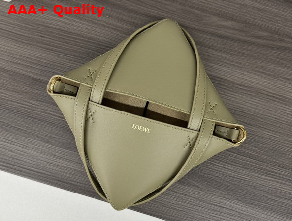 Loewe Mini Puzzle Fold Tote in Olive Shiny Calfskin Replica