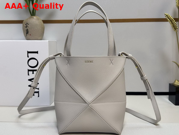 Loewe Mini Puzzle Fold Tote in Pearl Grey Grained Calfskin Replica